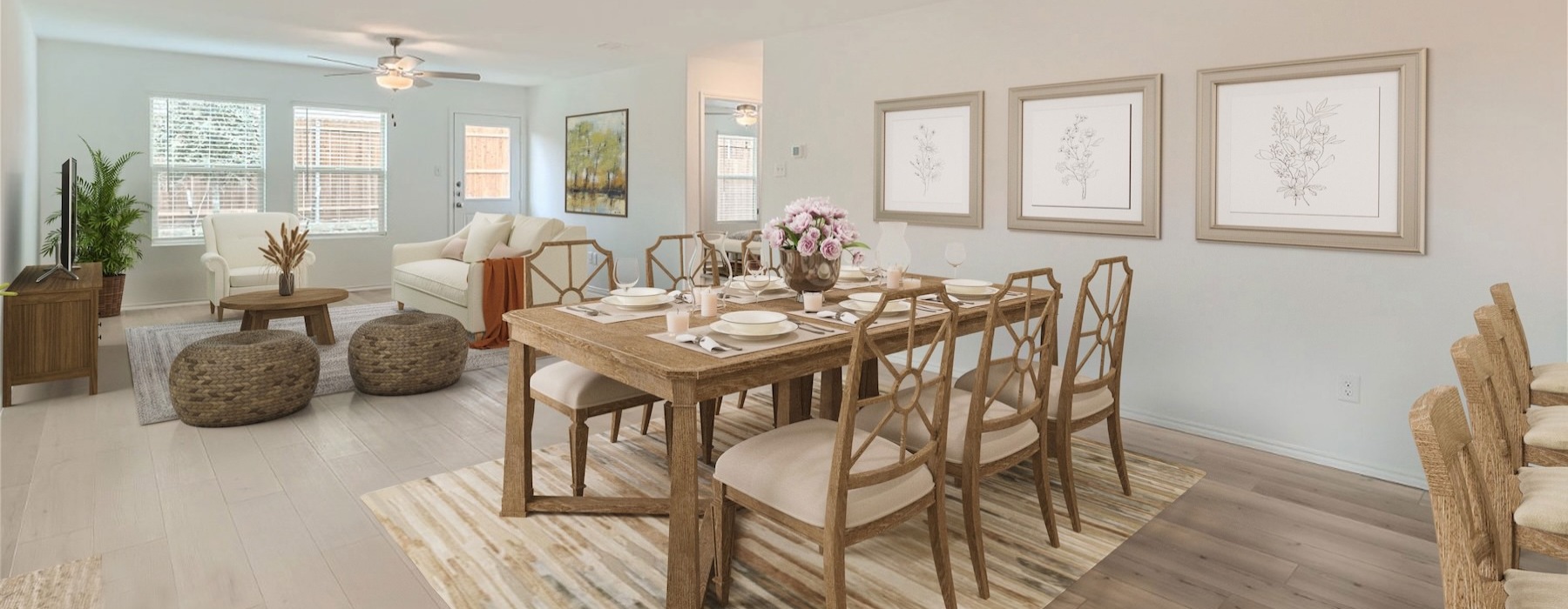 a dining room with a table and chairs
